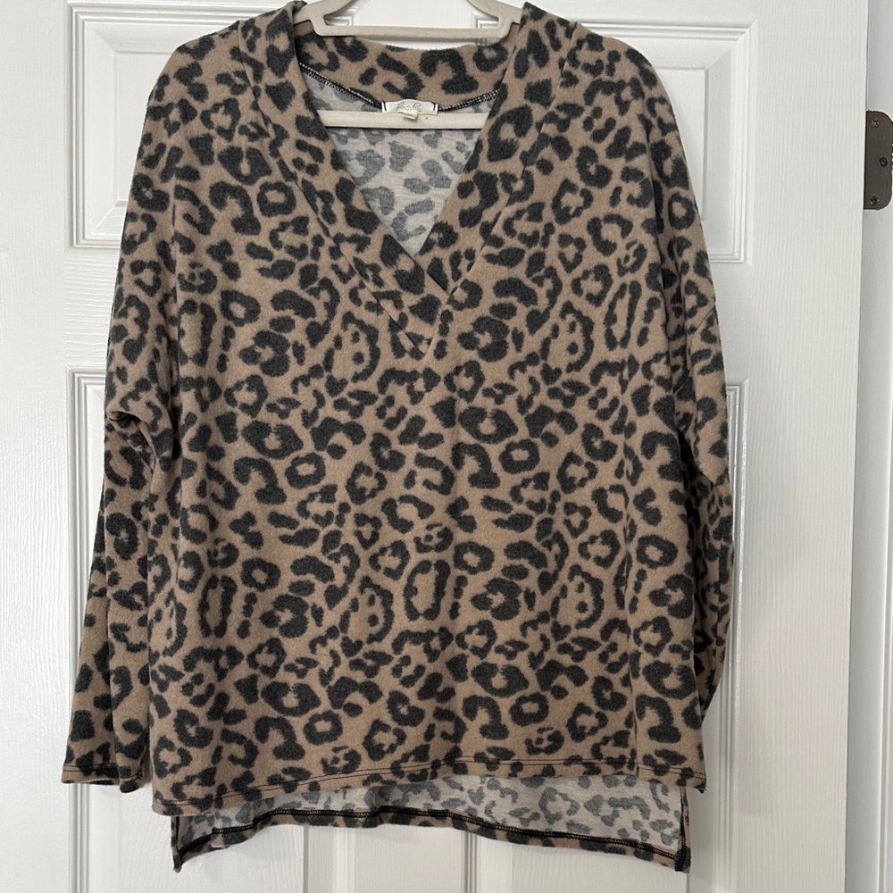 Fleece Leopard Print V-Neck Tunic